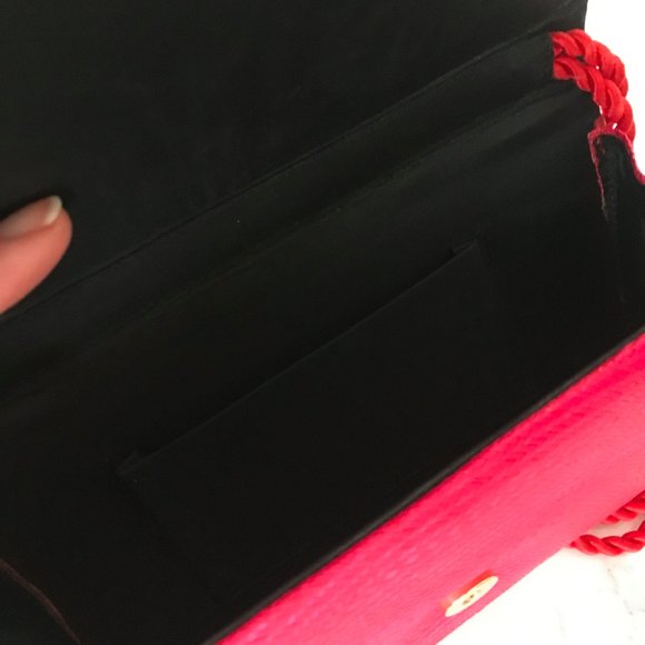 Vintage Fuschia Straw Clutch Bag with Abalone Trim - Picture 7 of 8